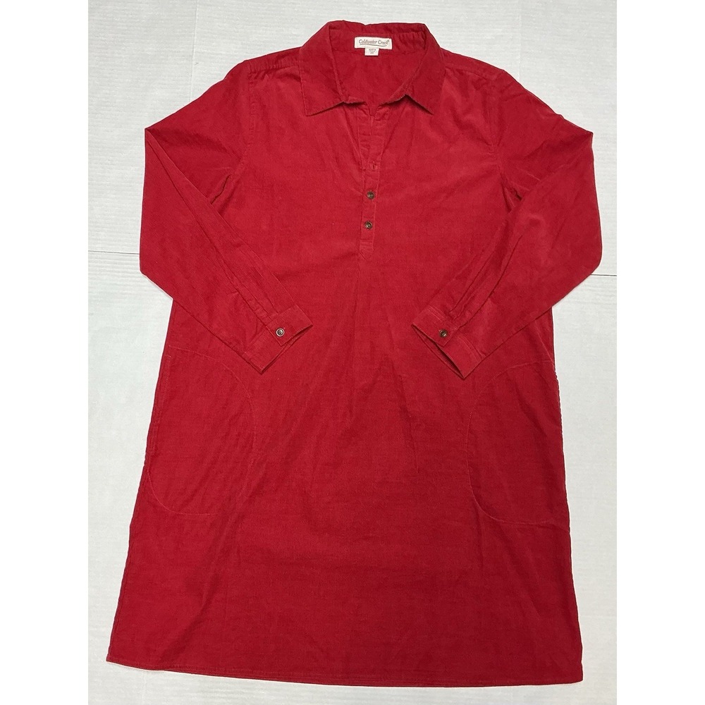 Coldwater Creek Women's Red Corduroy Shirt Dress Cotton Long Sleeves Size PS EUC